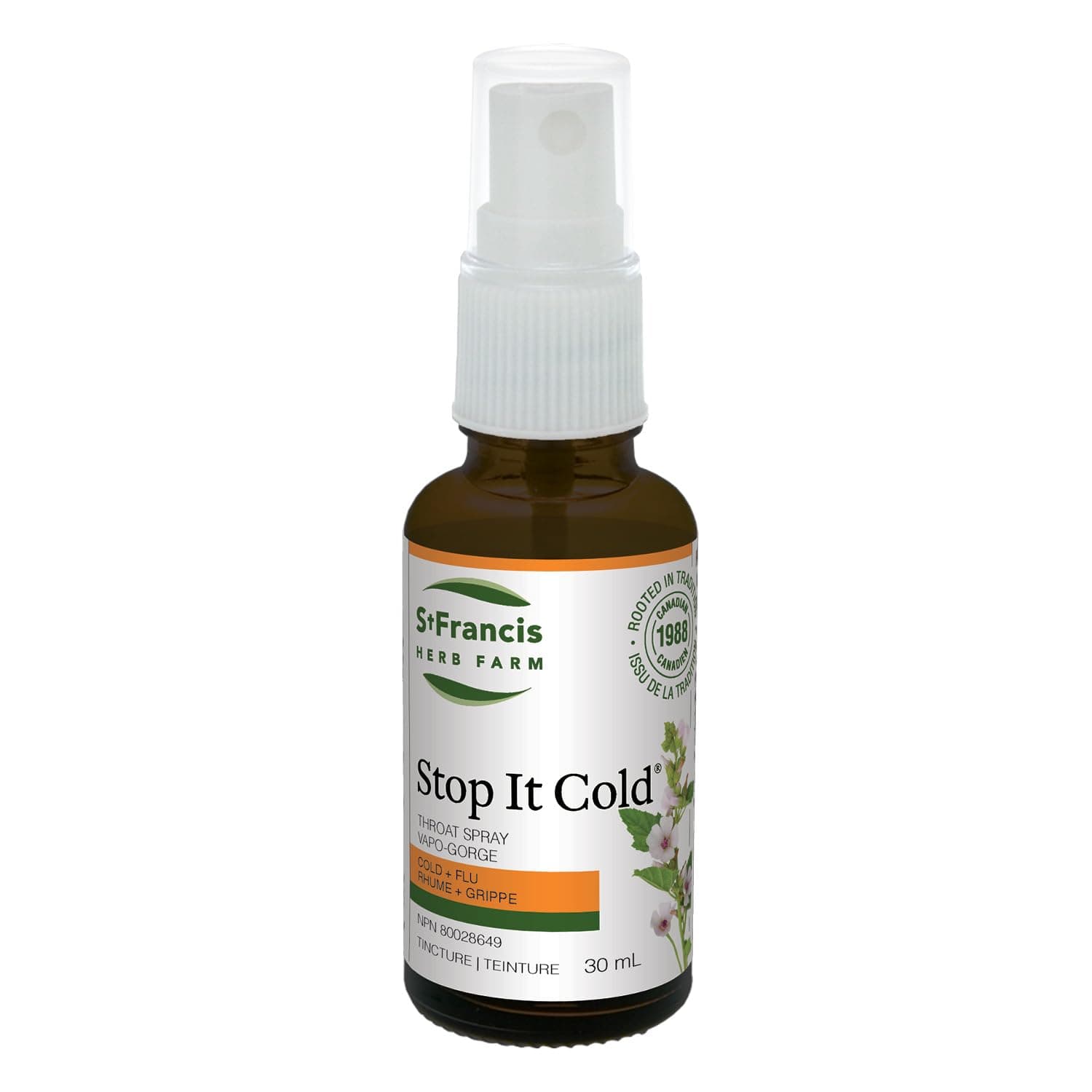 ST FRANCIS HERB FARM Stop It Cold® Throat Spray (30ml) Sore Throat Cold and Flu Medicine and Relief (1 Bottle) Vegetarian, Organic, Wildcrafted Herbs, Made in Canada Since 1988