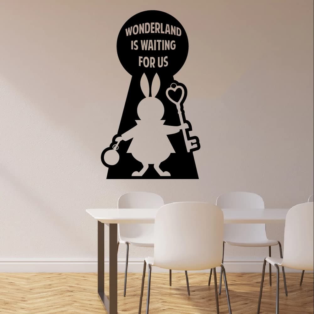 Wonderland Is Waiting Alice in Wonderland Cartoon Wall Sticker Art Decals for Girls Boys Room Bedroom Nursery Kindergarten House Fun Home Decor Stickers Wall Art Vinyl Decoration Size (40x24 inch)