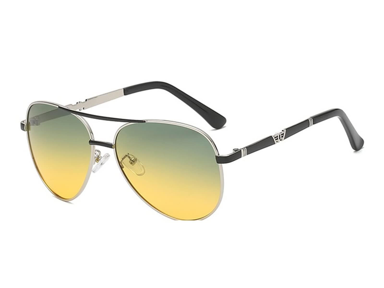 WIRUN Night Vision Glasses for Men Women Anti Glare Polarized UV400 Aviator Yellow Safety Driving Fishing Sunglasses (BlackSilver)