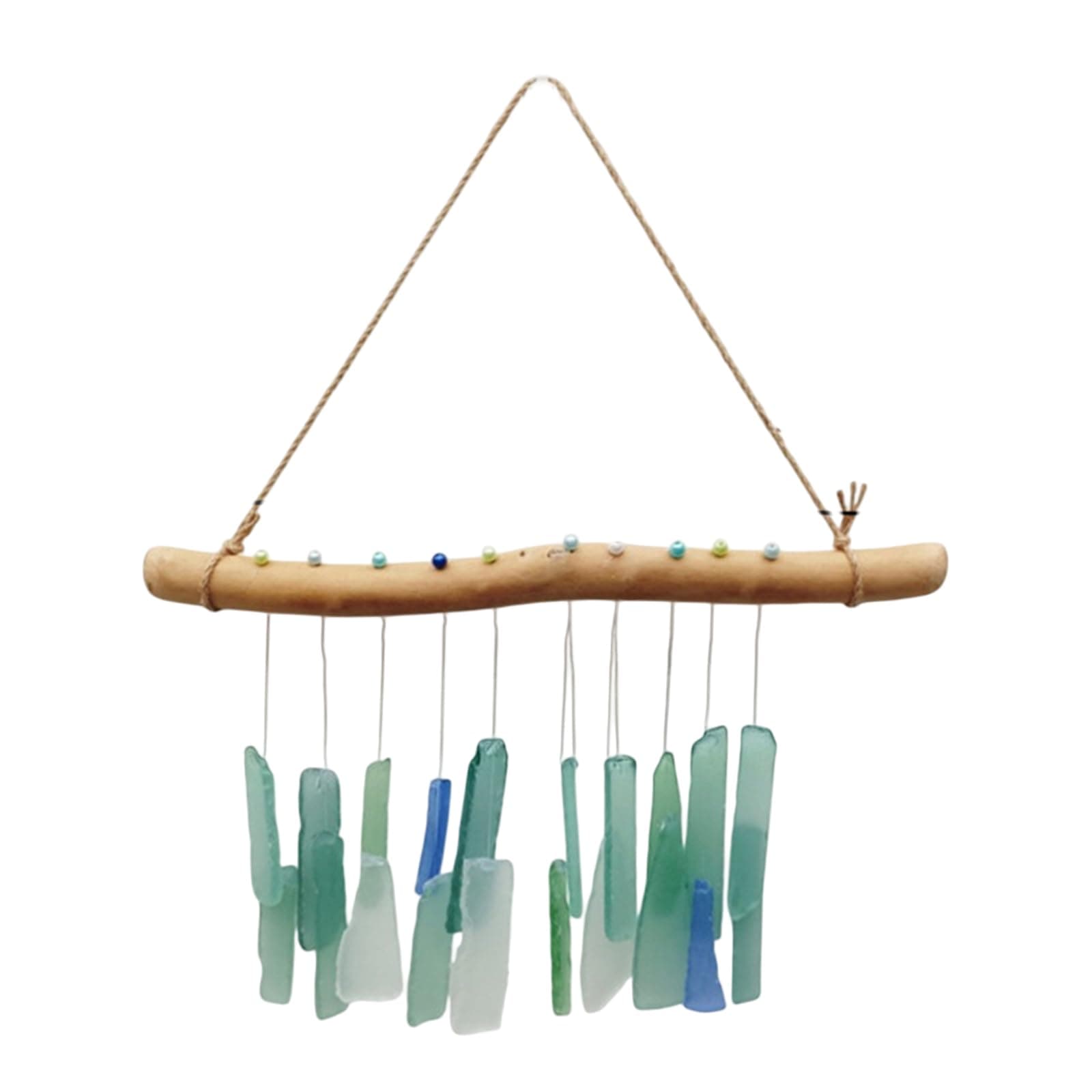 Sea Glass Driftwood Wind Chimes for Outside Beach Coastal Decors Handcrafted Windchime for Home Garden Window Hanging Beach Theme Decors