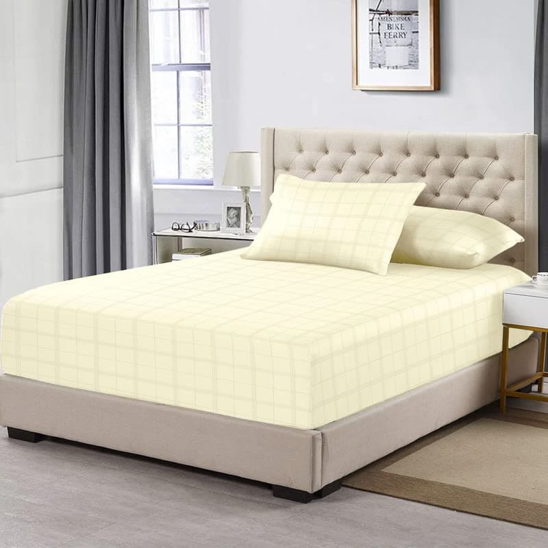 Pizuna Cotton Twin Duvet Cover Set, 300 Thread Count Long Staple Cotton Sateen Weave with Button Closure (Combed Checks Luxury Cream Cotton Duvet Cover Twin)