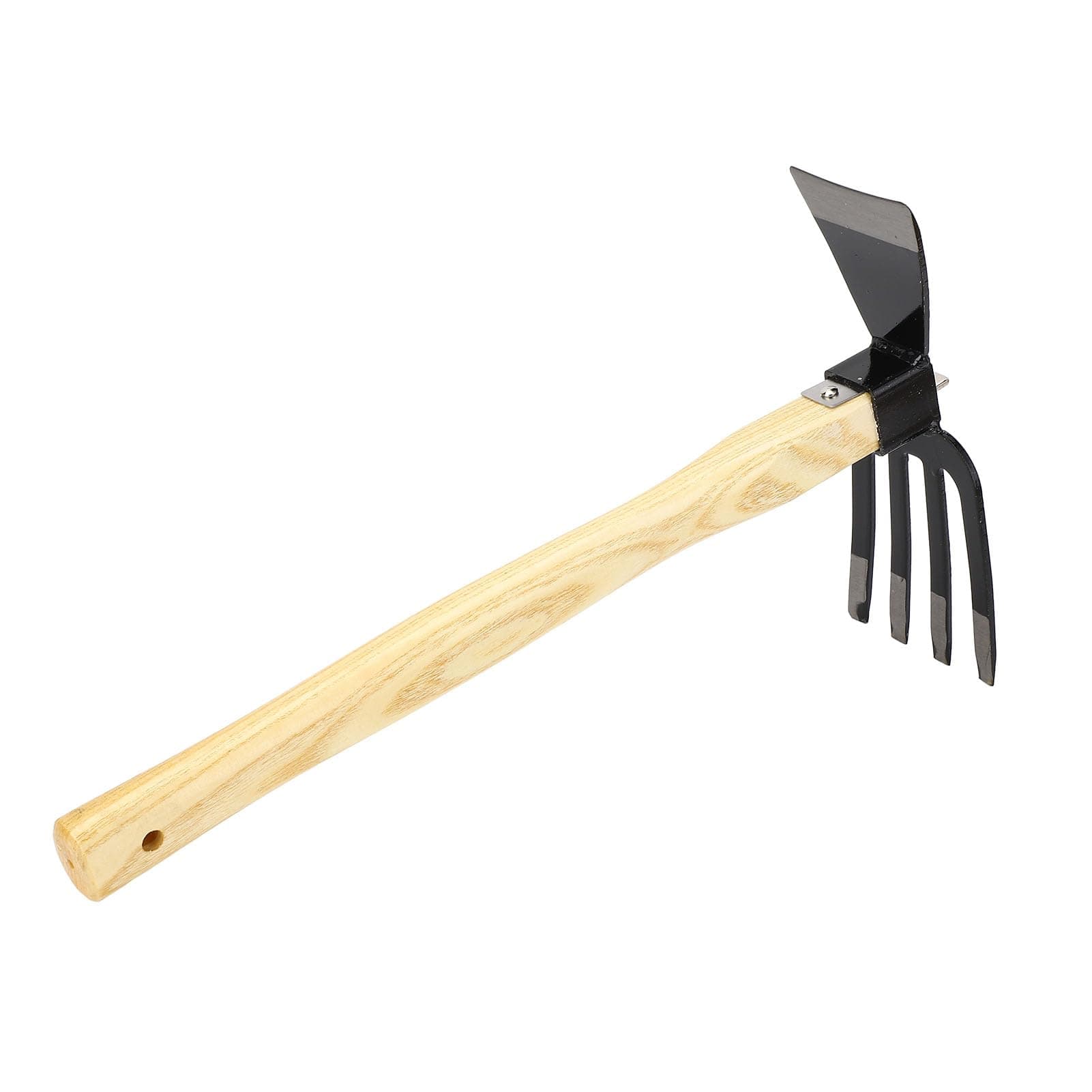 WALFRONT Gardening Hoe, Carbon Steel Hand Digger and Hoe with Wooden Handle, Dual Function for Digging Weeding Harvesting, Ergonomic Grip for Home Garden Farm Beach