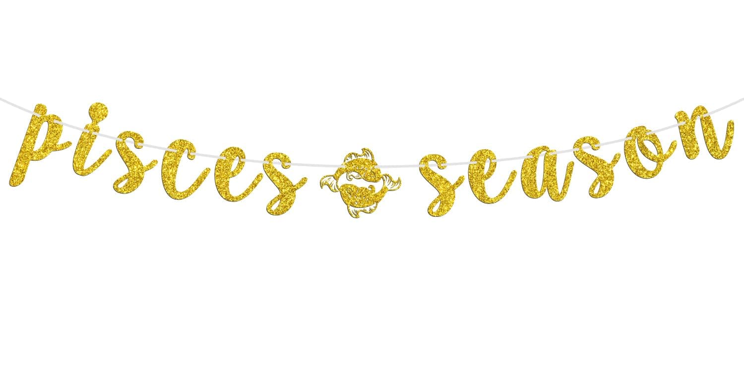 Pisces Season Banner, Happy Birthday Pisces Bunting Sign, Big Pisces Energy, 12 Zodiac Constellation Theme Birthday Party Decoration Supplies, Gold Glitter