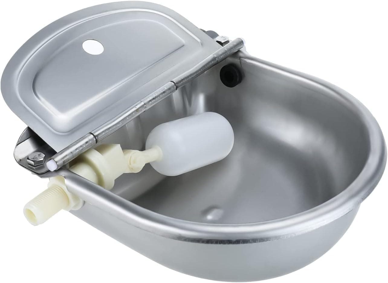 Automatic Horse Drinking Waterer Bowl with Float Valve,Stainless Steel Livestock Water Trough for Horses, Dogs, Goats & Pigs，Durable Animal Water Dispenser with Pipe Connector & Bolts