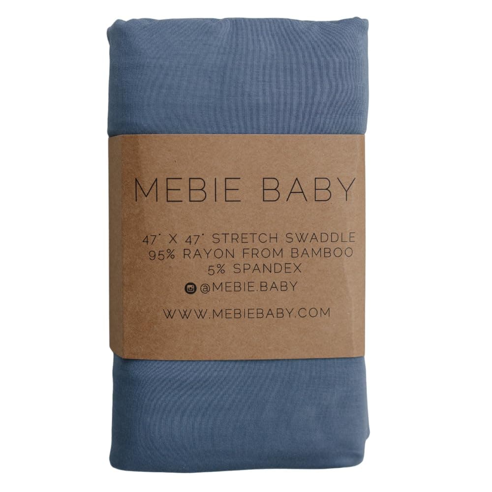 Mebie Baby Dusty Blue Stretch Swaddle Blanket, Modern and Neutral Baby Blanket for Newborns (0-3 Months), Comfy Wrap, Baby Essentials & Gifts (47" x 47")