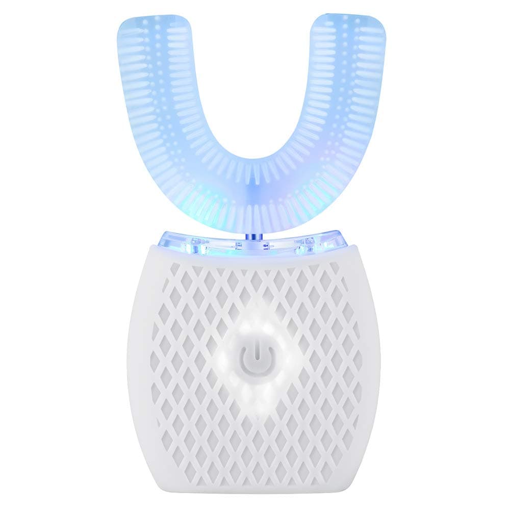 Ultrasonic Automatic Toothbrush, Ultrasonic U-Shaped Toothbrushes for Adult, 360° Mouth Cleaning, Electric ToothBrush with Automatic Timer, Wireless Charging Teethbrush Kit for Travel Or Home (White)