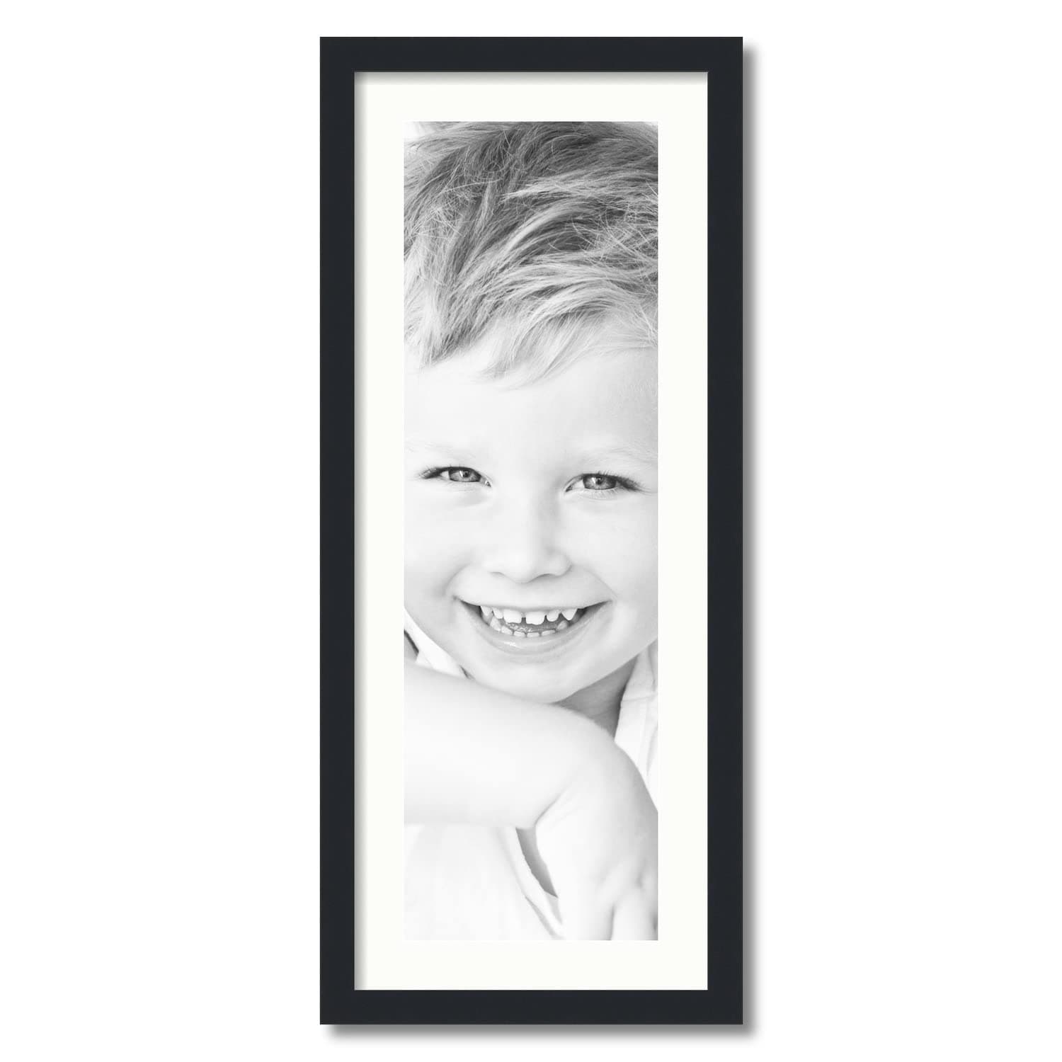 ArtToFrames 9x29 inch Satin Black Picture Frame with 2 Inch Single Fabric White Mat, SingleMat-FRBW26079-9x29-65