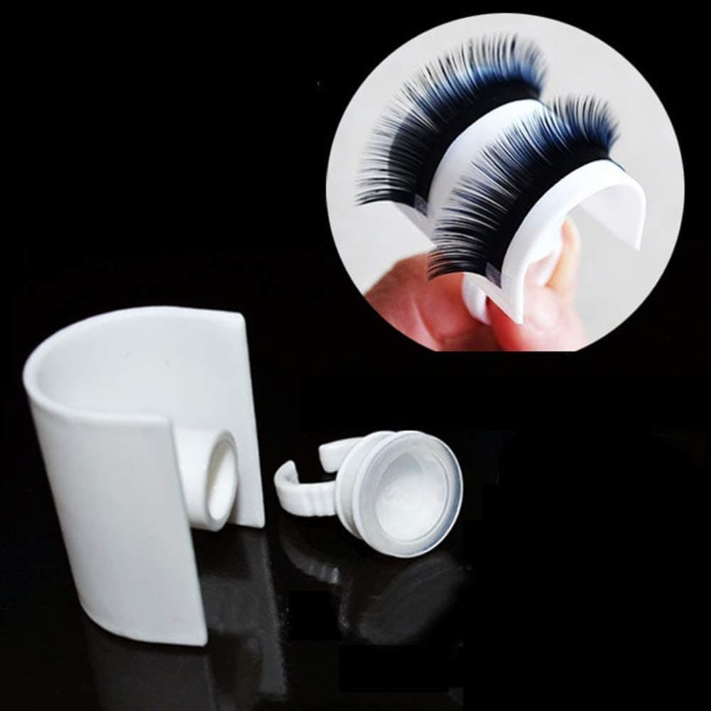 Galepromot U Shape Ring Strip False Eyelashes Extension Pallet Glue Holder Set Finger Tool - With Scale Makeup Brushes and Tools