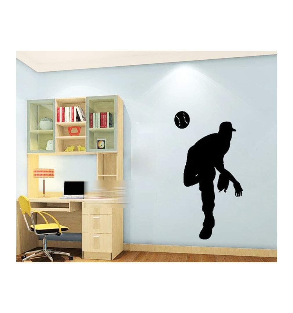 Dailinming PVC Wall Stickers Baseball Pitcher Silhouette Personalized Children's Room Bedroom Living Room Home decorWallpaper96.5cm x58.4cm-Rose