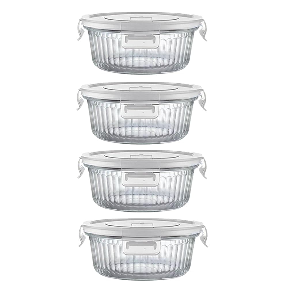H.JSS WDJS 370ml Round Glass Food Storage Containers Airtight Lids, Small Round Glass Containers for Food Storage, Leak-proof, BPA free Meal Prep Bowls, Dishwasher, Microwave, Freezer Safe (4Pack)