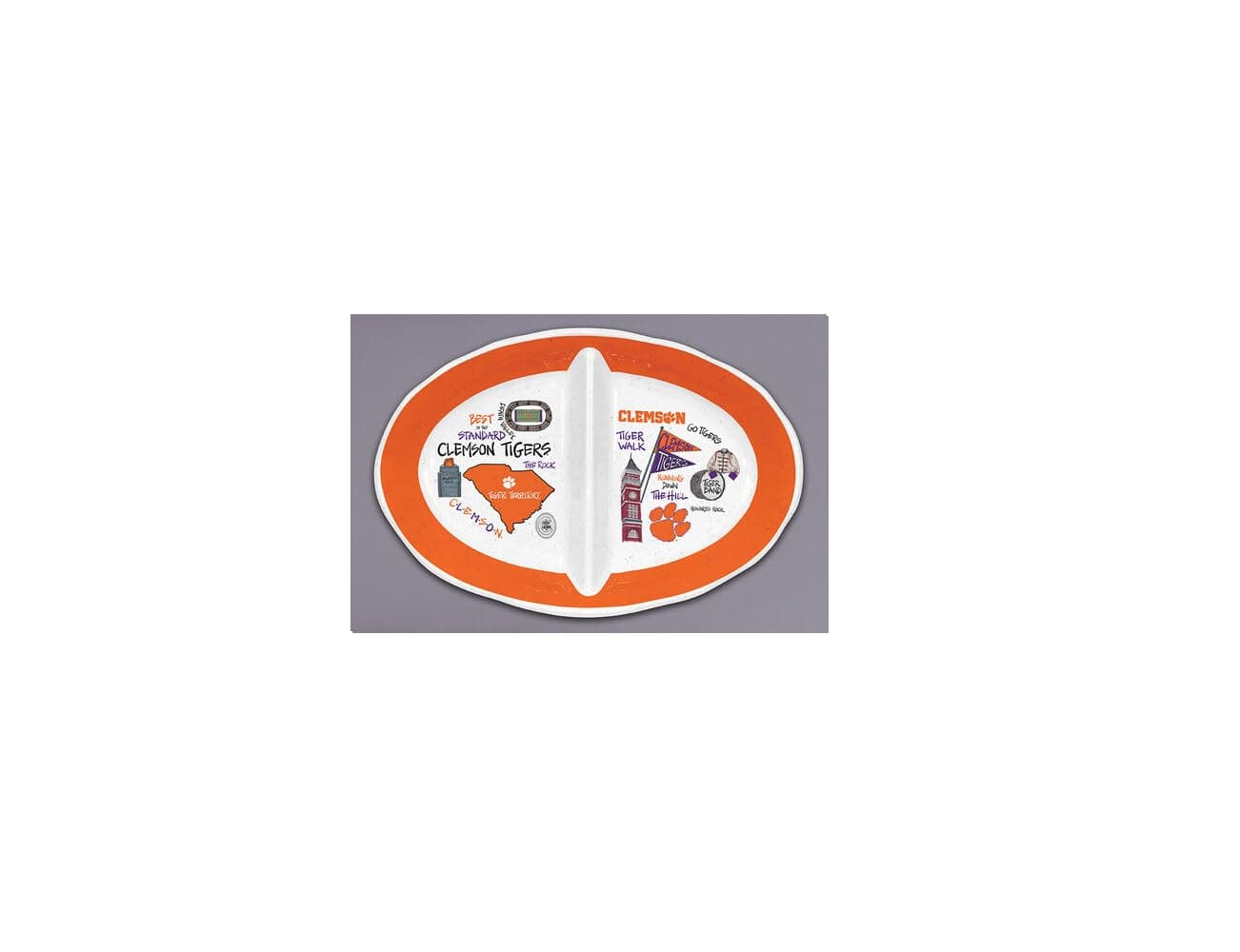 Magnolia Lane Clemson Melamine Plate with 2 Section 850g, 16.5-inch Length, Serverware, Kitchen Accessories