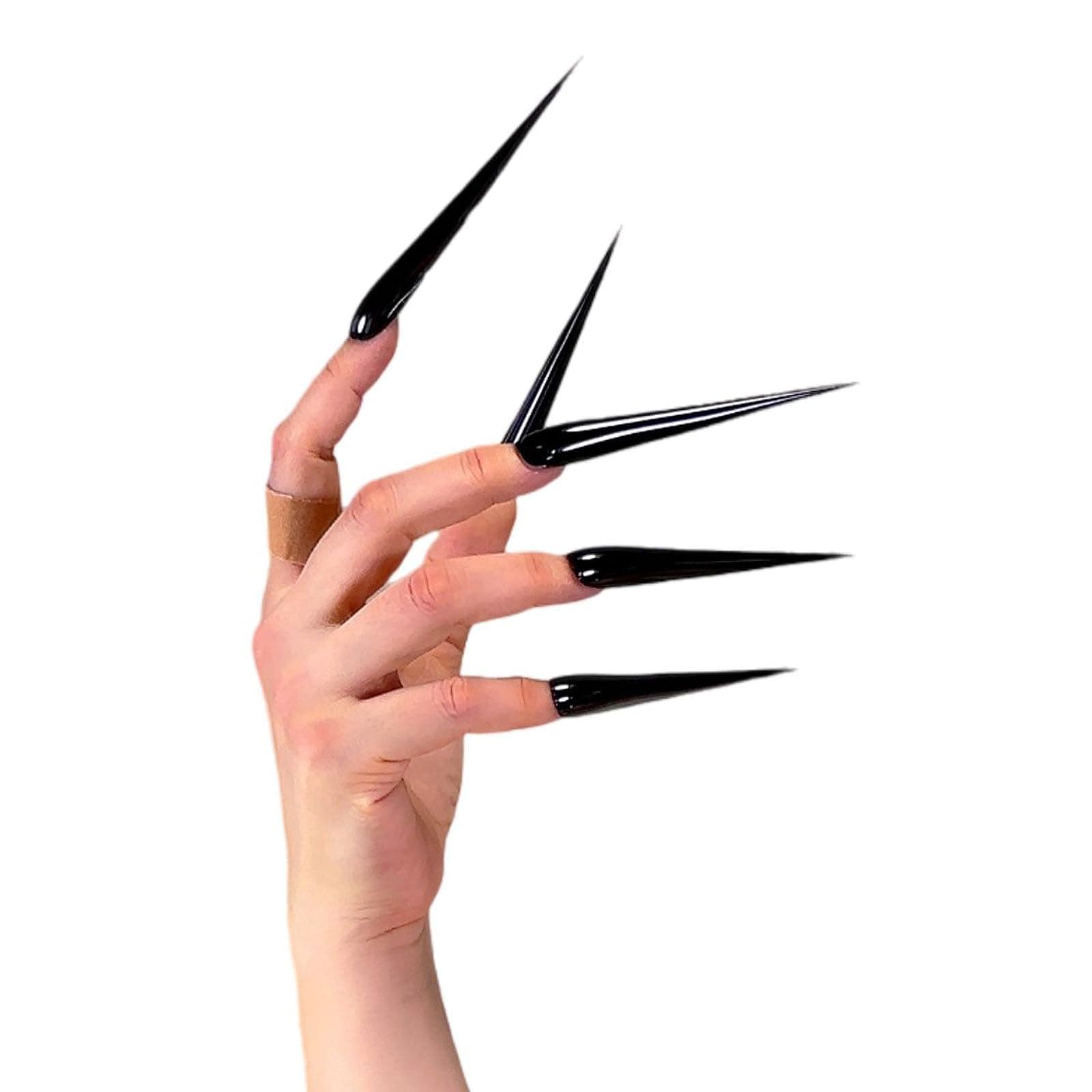 10 PCS Black Long Fake Nails 10CM Press on False Nail Tips Glue on Nails 3D Glossy In 1 Size XXXXL Length Stiletto Full Cover Manicure Extend Thick