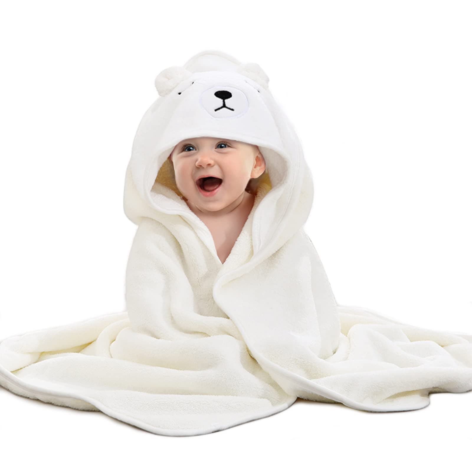 AUULA Baby Towels Newborn, Baby Hooded Towel, Beach Baby Bath Towel with Hood, Baby Bath Towels Wrap, Blanket for Baby, Baby Beach Towel, Hooded Bath Towels for Boy and Girl (White)