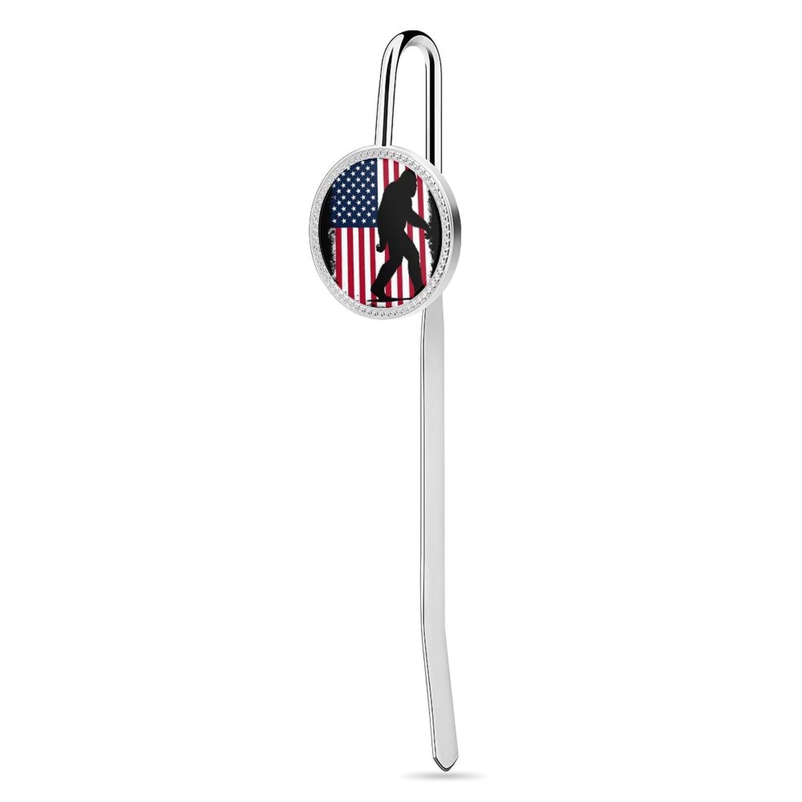 Men's Cute Metal Bookmark Reading Gift Book Lovers Reading Accessories Sasquatch USA American Flag