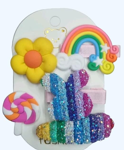 QUILBOOL Hair Clips for Girls Hair Bows Accessories for Girls kids Hair Clips Girls Hair Bows Unicorn Hair Glitter Braided Curly Gradient Kids Hair for Princess Dress, 5 PC, Multi Color & Design.