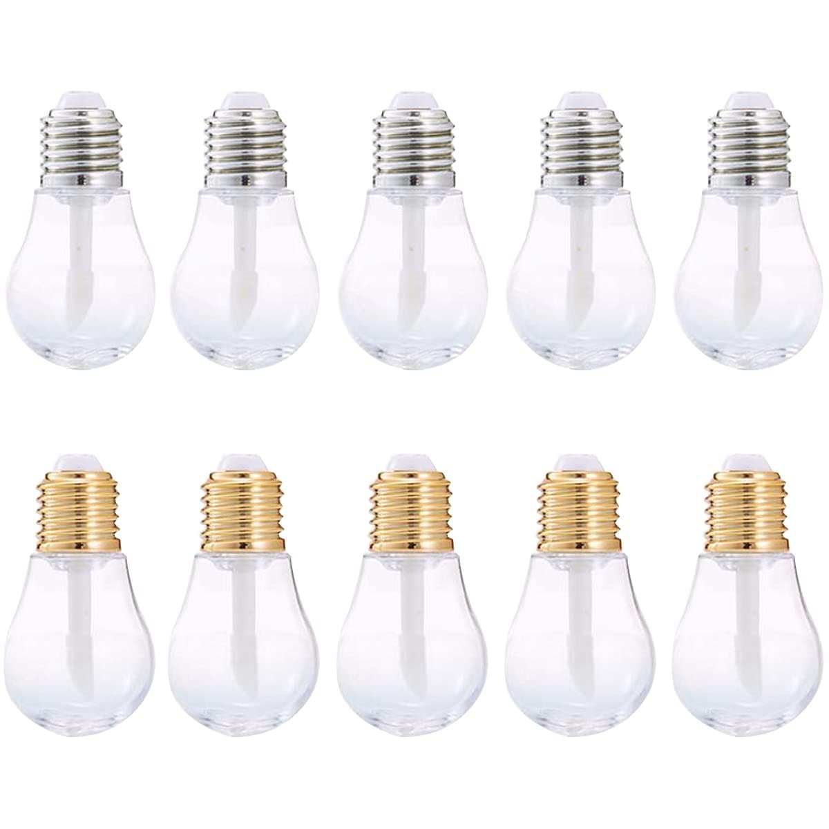 FZBNSRKO 10 Pcs Light Bulb Shaped Lips Balm Tube,Empty Refillable Lips Gloss Bottles,DIY Cosmetics Lipstick Containers with Gold Cap,Travel Makeup Sample Holder(mixed color,6ml), bulb bottle, Lipstick