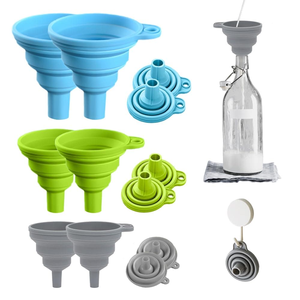 6 Pack Kitchen Funnel Set, 2025 New Food Funnel Silicone Collapsible Funnels for Kitchen, Upgrade Funnels for Kitchen Use Filling Bottles, Kitchen Gadgets (Color#A)