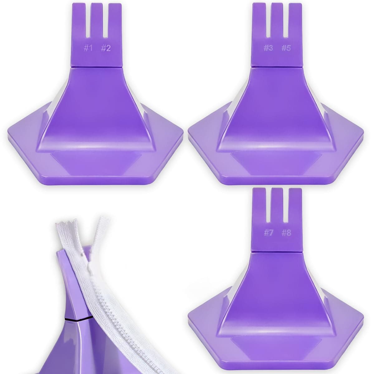 SMUVSMU 3 Pcs Zipper Jig for Zipper Pulls, 6 Size (#1#2#3#5#7#8) Zipper Slider Tool Zipper Jig Tool for Zipper Pulls Repair Kit for Pants Dresses Jackets Bags (Purple)