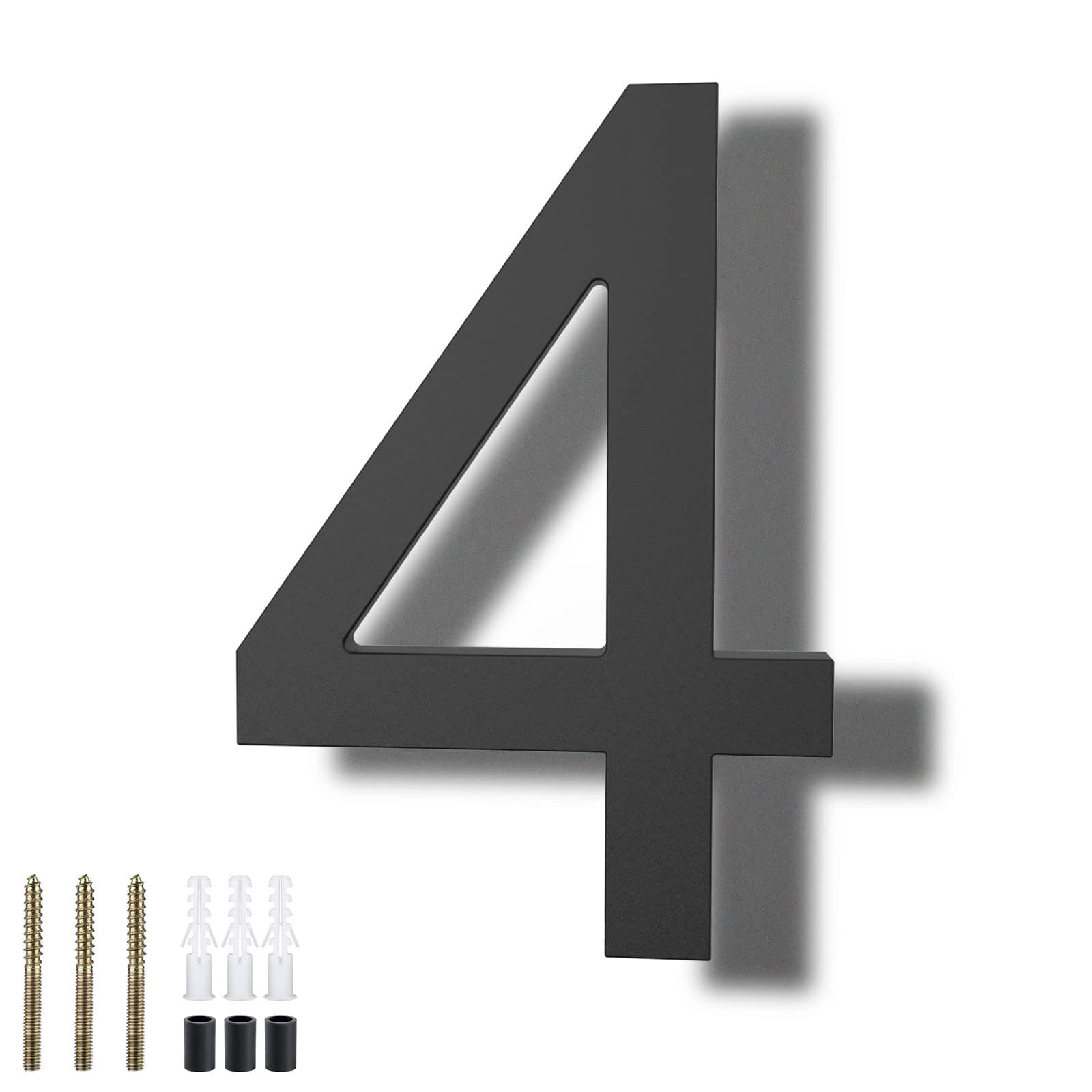 DEWEL House Numbers for Outside, Large Floating Modern House Address Number 8 Inch with Nail Kits for 911 Visibility Signage and Outside Decor, Black (House Number 4)