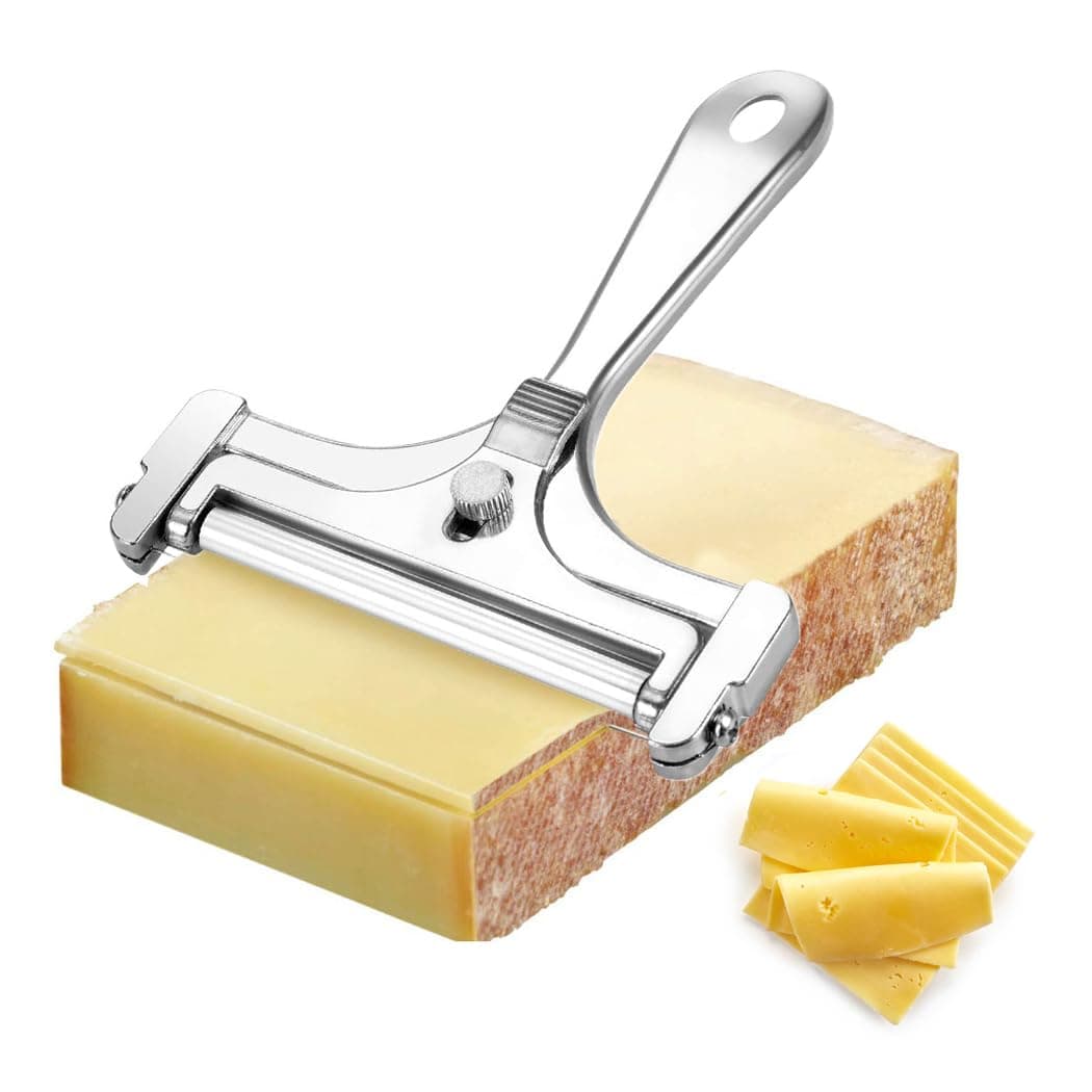 Cheese Slicer with Stainless Steel Wire - Adjustable Hand Held Cheese Cutter- Premium Cheese Shaver for Mozzarella, Cheddar, Gruyere - Cheese Cutter with Wire
