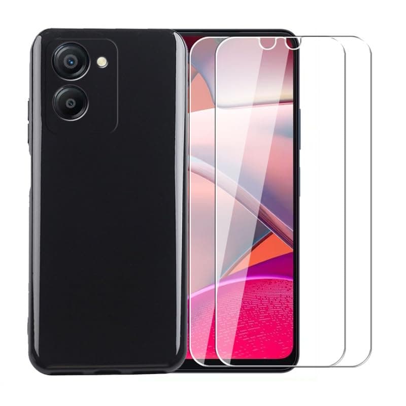 WDMYLFTW Case for Blackview Color 8 + [2 Pack] Glass Screen Protector Tempered Film - Transparent Silicone Soft Flexible Bumper Shockproof TPU Protective Cover Shell for Blackview Color 8 (Black)