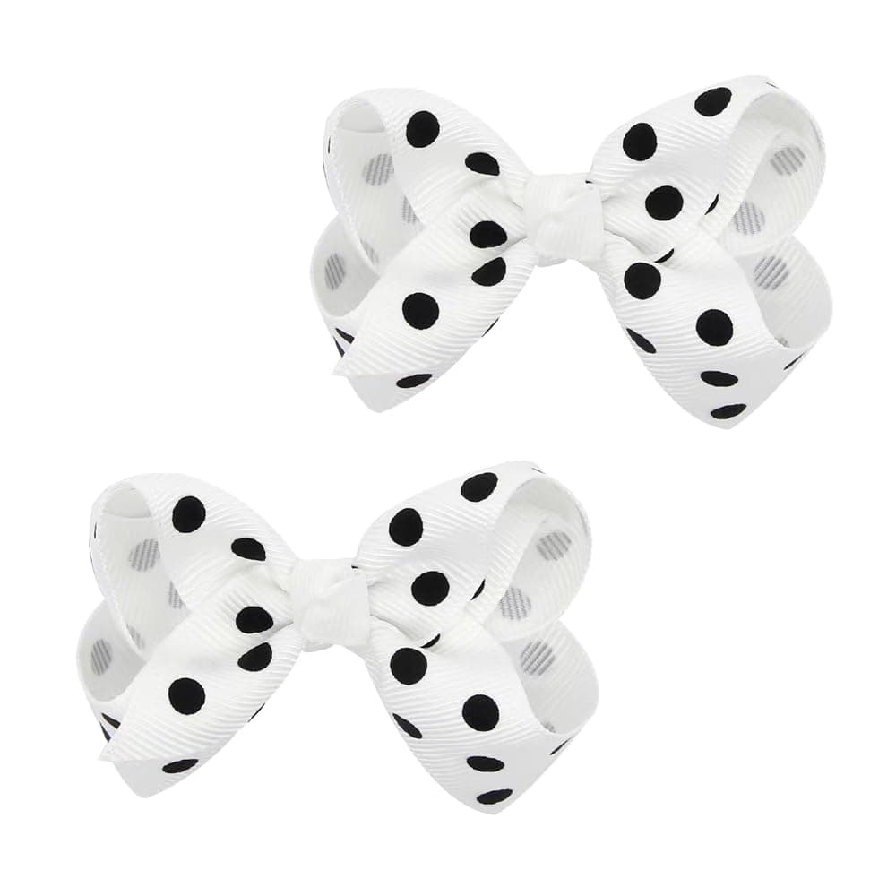 BOENBE LOVED Grosgrain Ribbon Polka Dot Hair Bow Baby Girls Polka Dot Hair Clips Infant Toddler Polka Dot Hair (white)