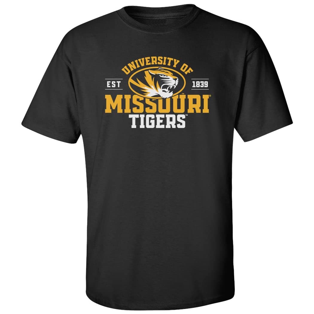 CornBorn Missouri Tigers Apparel Mens - Mizzou Apparel Men - Mizzou Tigers Shirt - Established 1839 - Black - 5X