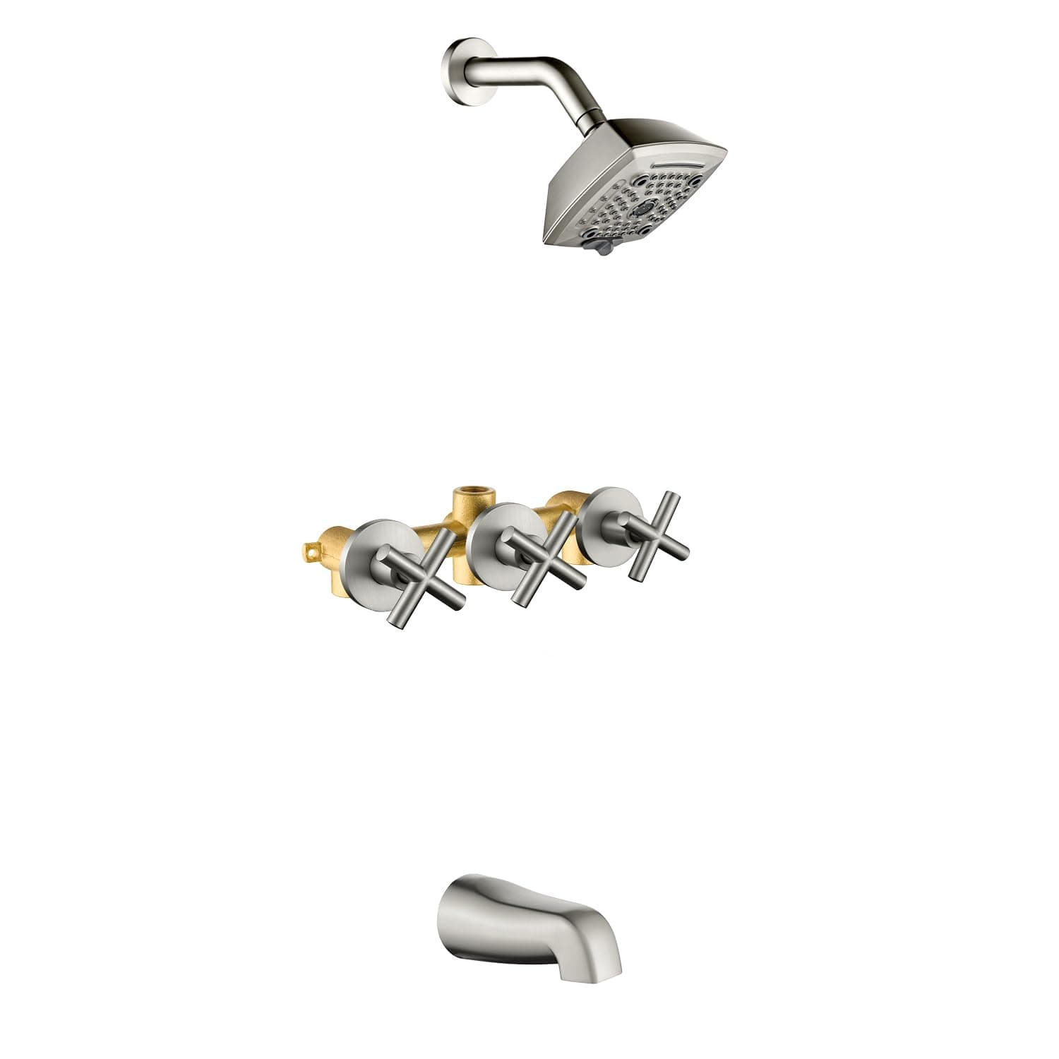 3 Handle Shower Faucet Set with Tub Spout Shower Head and Handle Set
