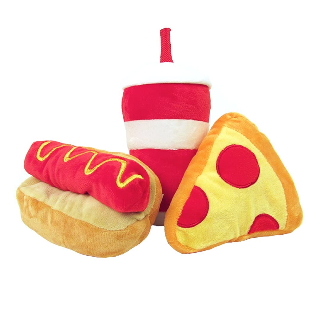 TONBO Game Time Combo - Crinkle Plush Cute Dog Toys, Pizza, Hot Dog, Soda (Game Time Combo)