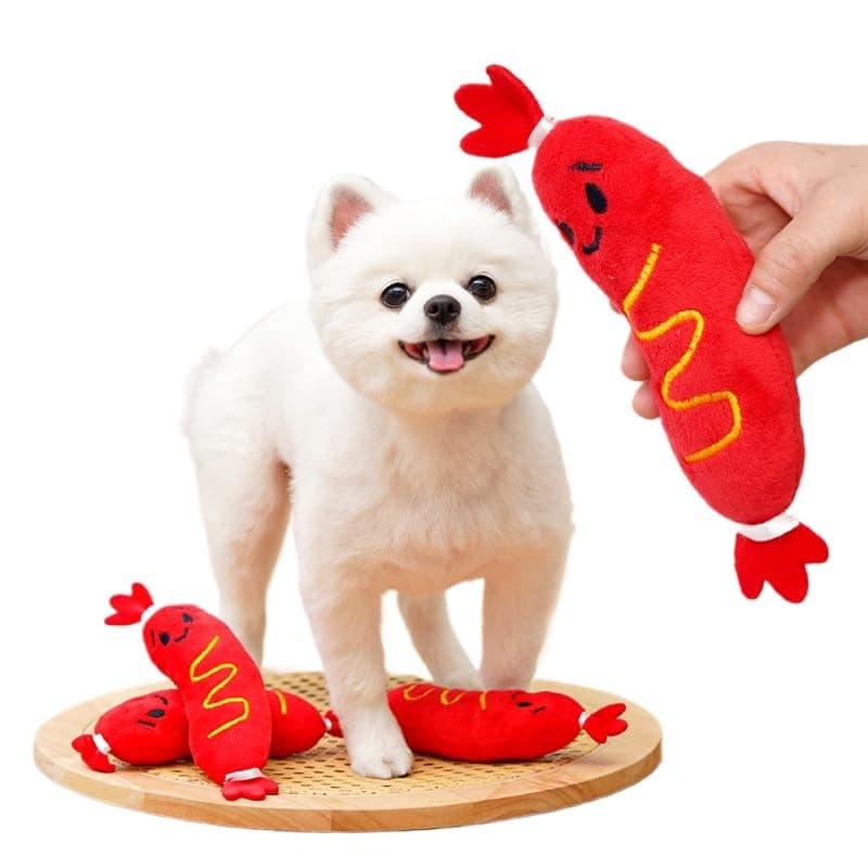 DAFORERAL Hot Dog Squeaky Plush Toy for Dogs and Cats, Durable Chew Toys for Small Pets, Soft Fabric with Embroidered Design, 20×5.5cm Interactive Sound Toy