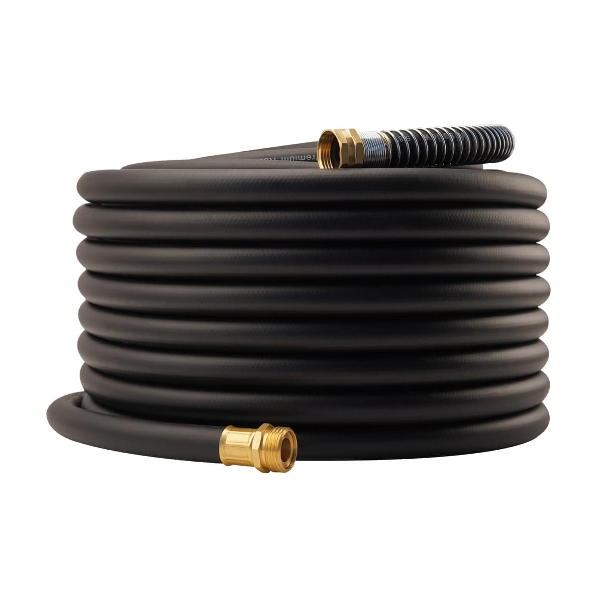 Wiseflow Garden Hose 100FT x 5/8", Heavy Duty Rubber Hose, Water Hose with Five Layered Braiding, Male Female Fittings, 1000PSI Burst, 300PSI Working for Yard, Car Wash, Pets (Black)