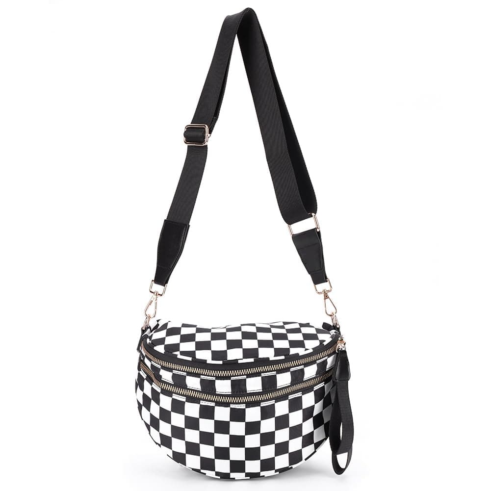 BBIQI Small Crossbody Diaper Bags Mini Checkered Fanny Pack Diaper Bag For Baby Travel, Nylon Crossbody Bum Bags