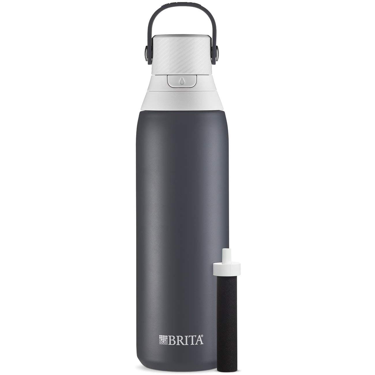 Brita Insulated Stainless Steel Filtering Water Bottle with Straw BPA-Free Water bottle for Sports, Travel or Hiking, Great for gifting, Easy-carry loop, Leak-proof lid, 26 Oz, Carbon