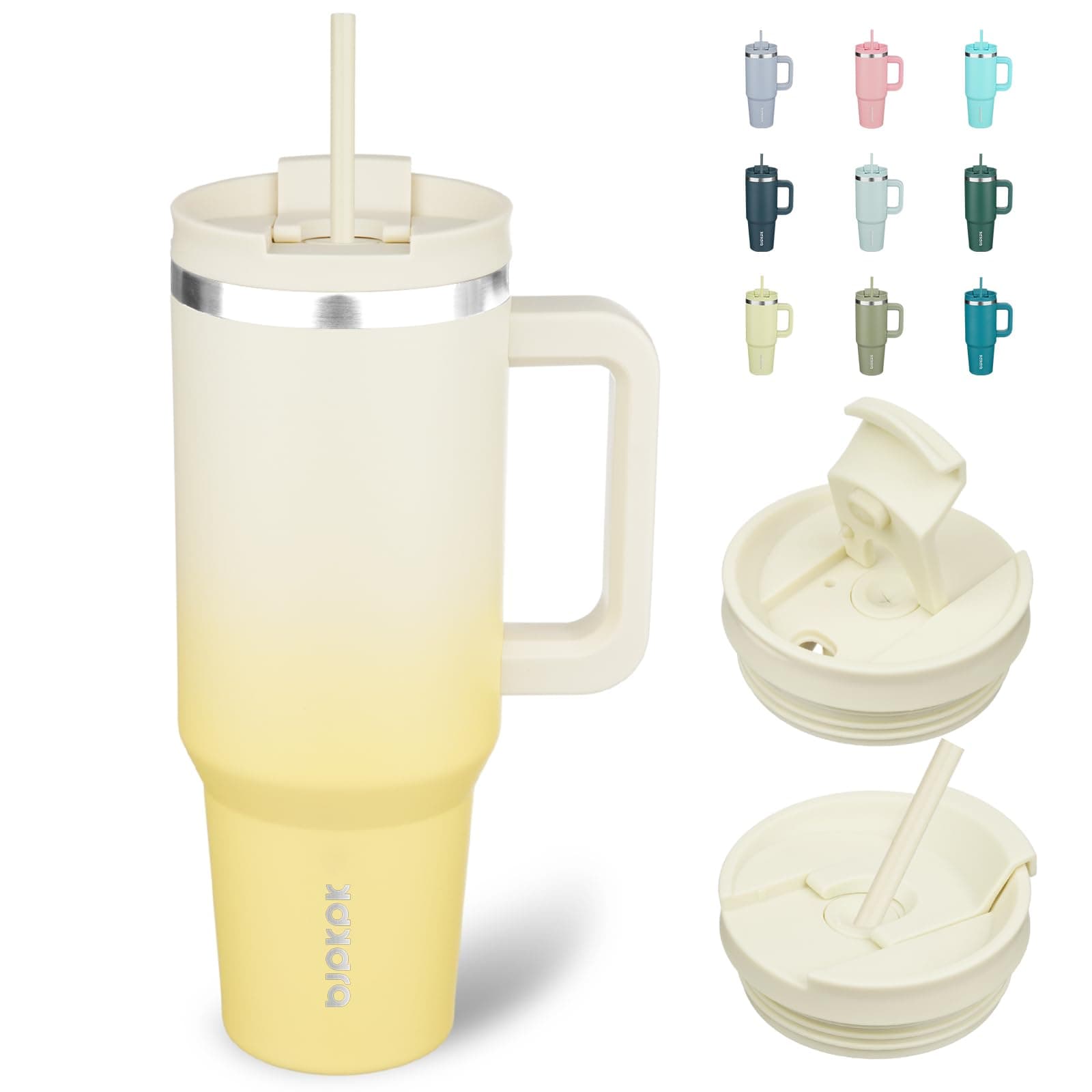 BJPKPK 40 oz Insulated Tumbler with Handle & Straw, Stainless Steel