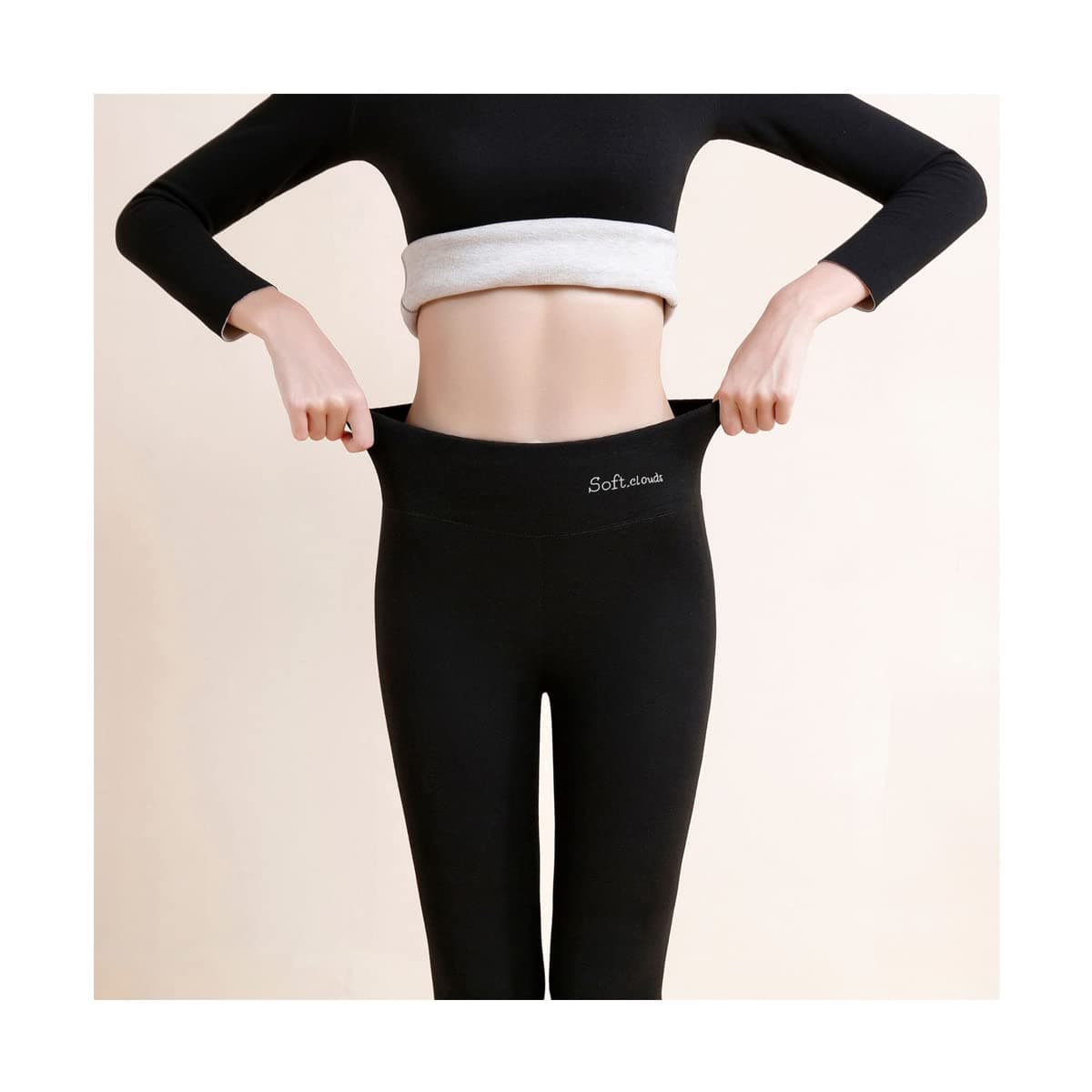 Takeberny Casual Warm Winter Solid Pants Soft Clouds, Spring Leggings for Women High Waisted Leggings (Black,XXL)