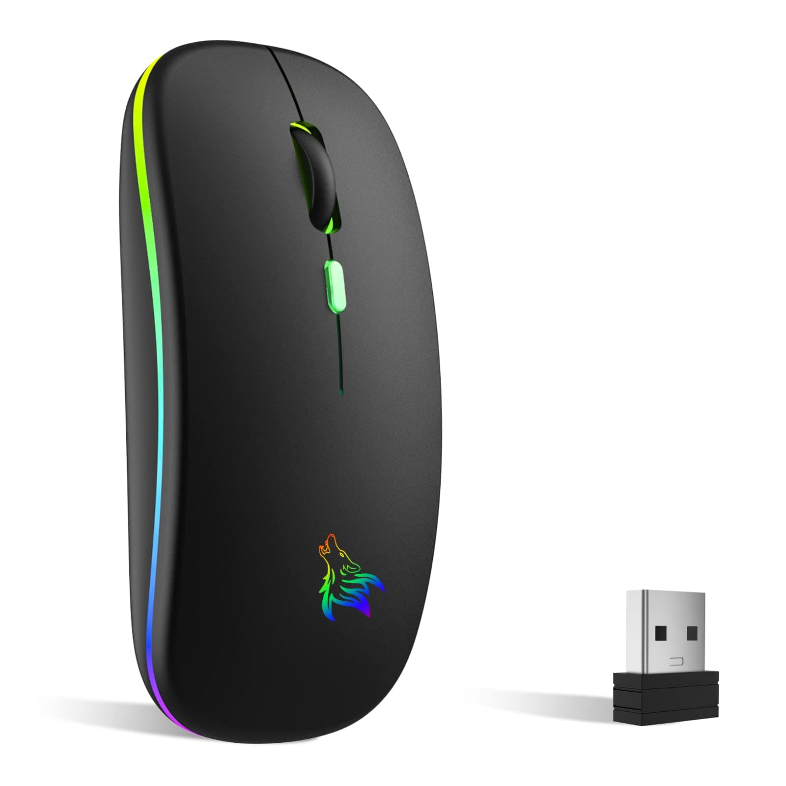 TQQ Souris sans Fil Rechargeable, Souris rétroéclairée de 7 Couleurs avec Mini récepteur USB de 2,4 GHz, Souris Gaming, Compatible avec Ordinateur Portable, PC, Ordinateur, Chromebook, Notebook