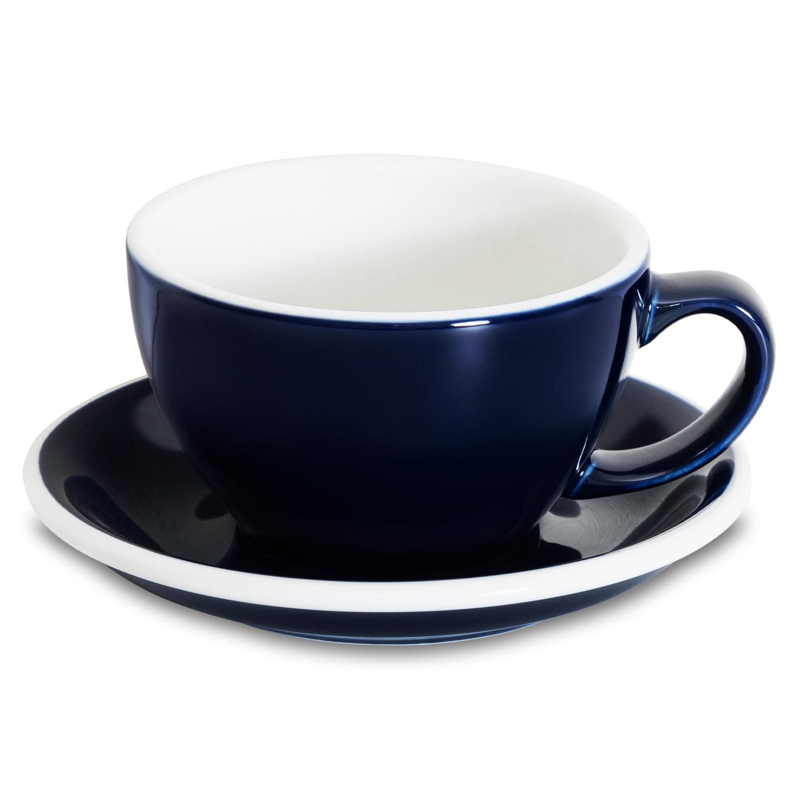 Loveramics Latte Art Mug with Saucer, 10 oz Ceramic Coffee cups with Round Bottom for Latte, Cappuccino, Tea, Espresso, Thick-walled Stoneware Cup Set for Barista - Regular Colours (Denim, 10OZ)