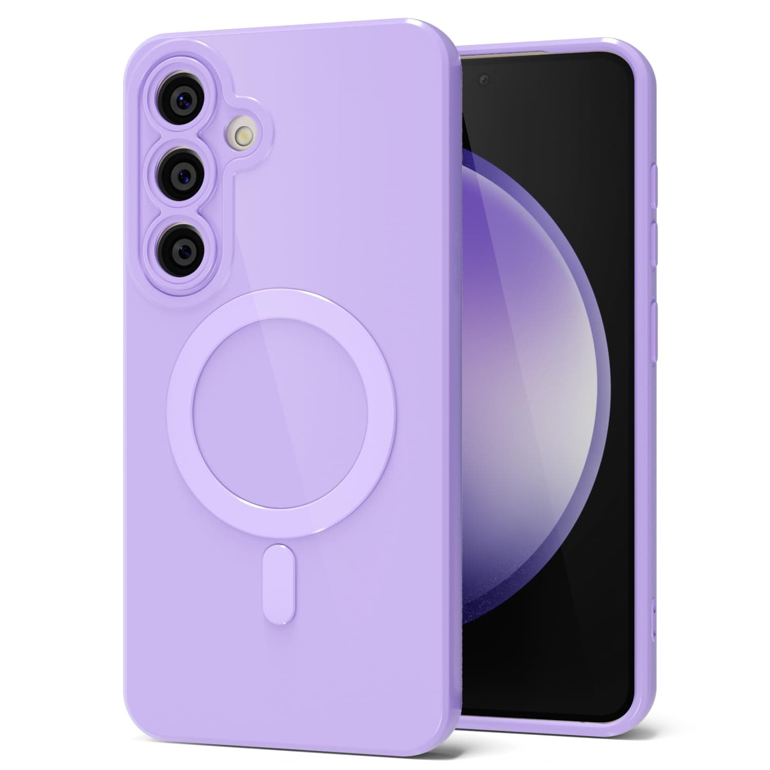 Svanove for Samsung Galaxy S23 FE Phone Case Silicone Magnetic, Compatible with Magsafe Case Cute for Women, Girly Glossy Jelly Rubber Thin Slim Hard Plastic Mag Safe & Camera Cover, Purple Lavender