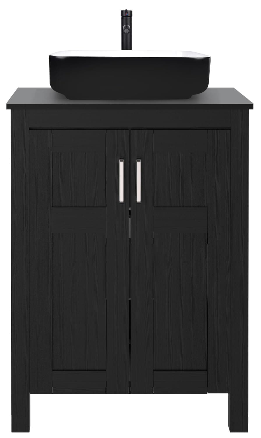 YOURLITE 24" Bathroom Vanity with Sink, Black Bathroom Vanity Cabinet, Faucet & Pop Up Drain Set,Traditional Vanity with with White & Black Ceramic Sink