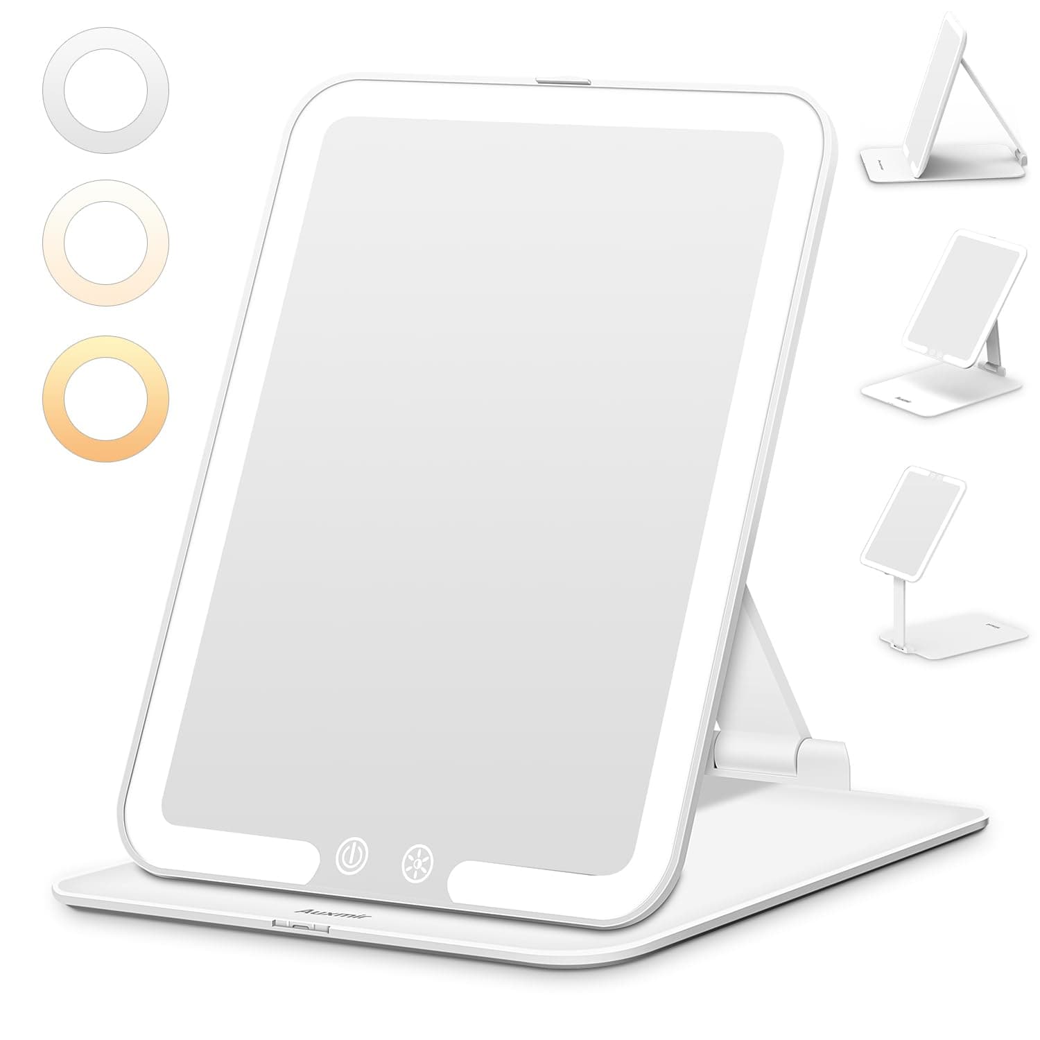 Auxmir Foldable Makeup Mirror with Light, Rechargeable Travel Mirror, White