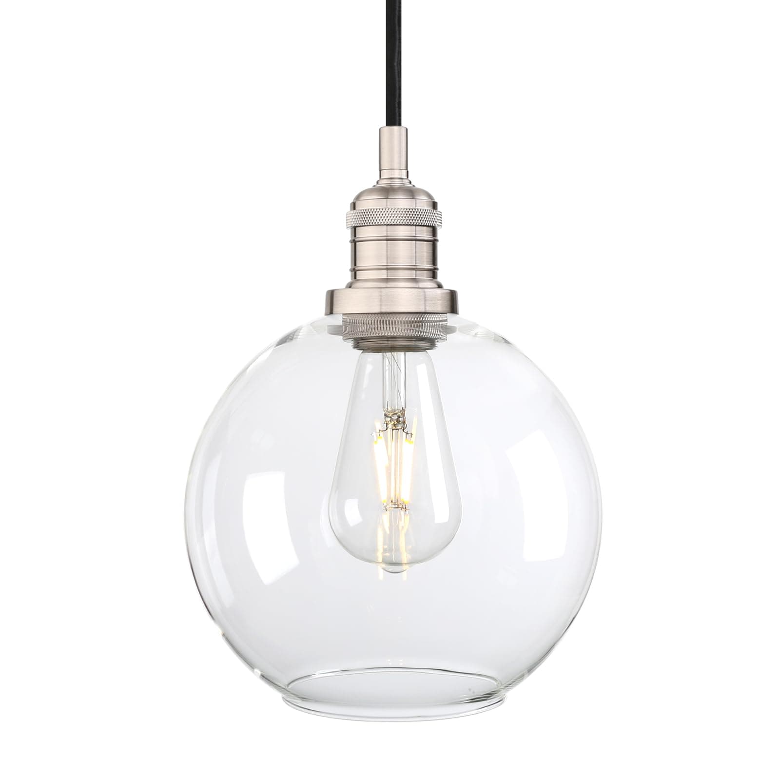 Phansthy Pendant Light Fixture Ceiling Mount Pendant Lighting Hanging Lamp Ceiling Light with 7.9 Inches Globe Clear Glass Shade for Kitchen Bathroom Bedroom Island Porch Coffee Bar (Brushed)