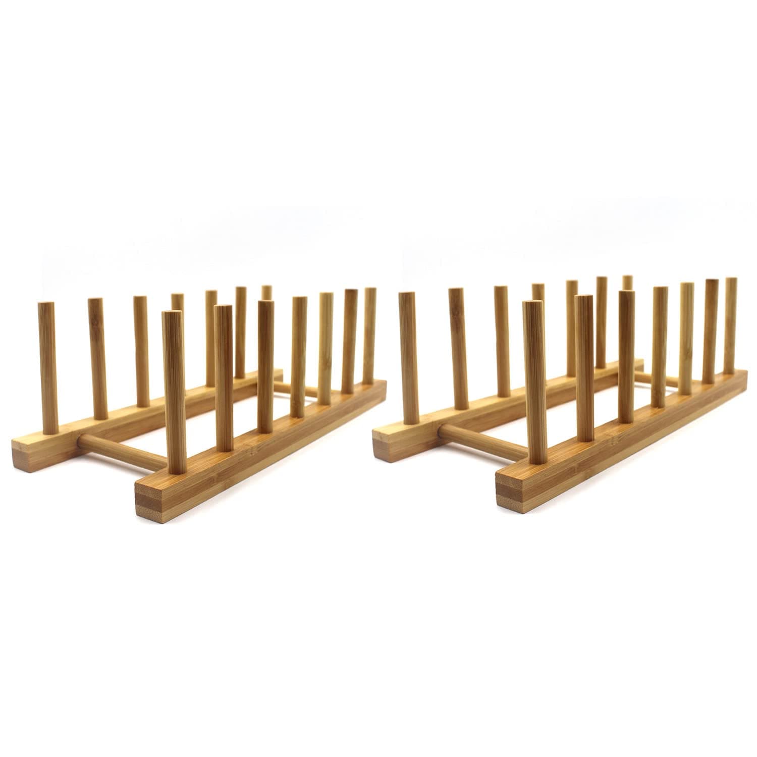 Bamboo Wooden Plate Racks Dish Display Holder Kitchen Storage, Pack of 2