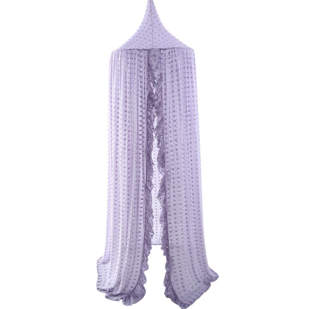 Purple Macrame Lace Boho Canopy Tent for Girls - Princess Hanging Bed Netting with Pom Pom