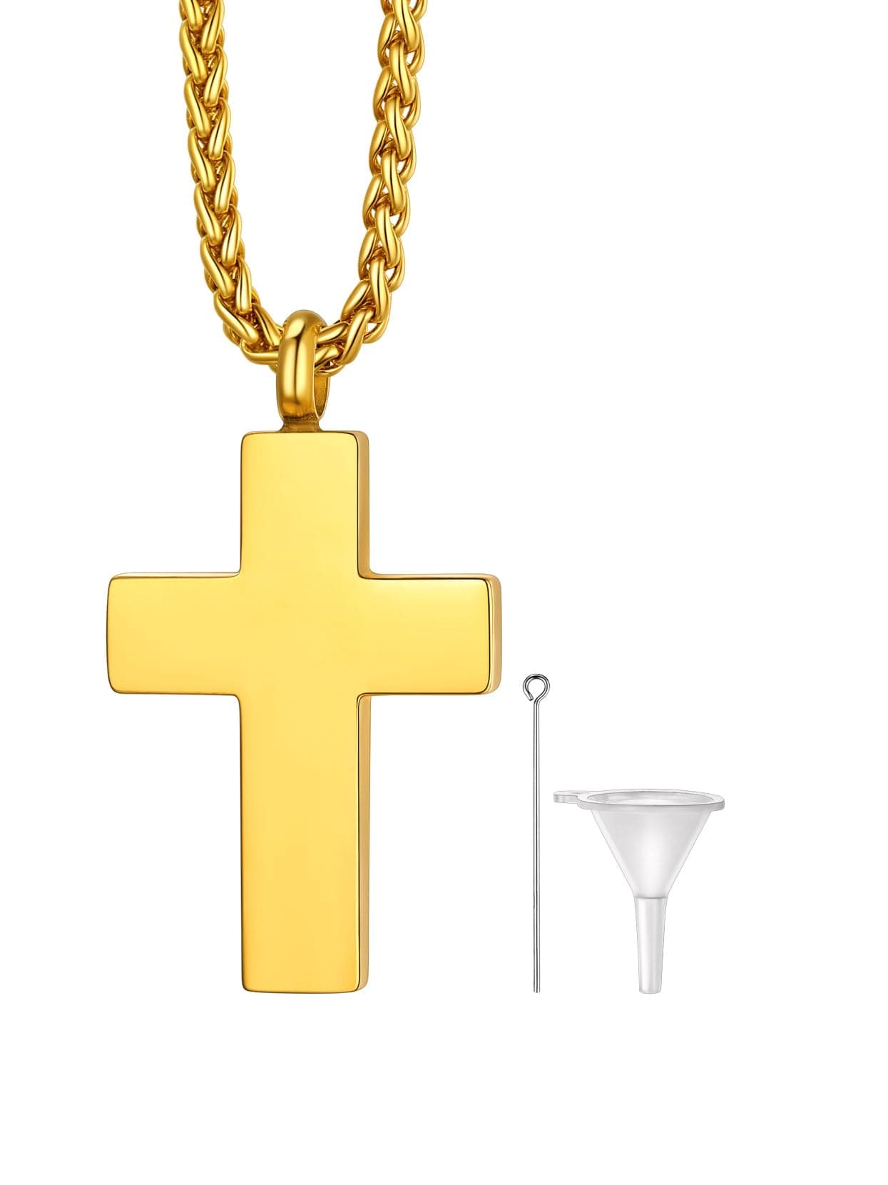 Gold Latin Cross Cremation Necklace For Human Ashes Adult Christian