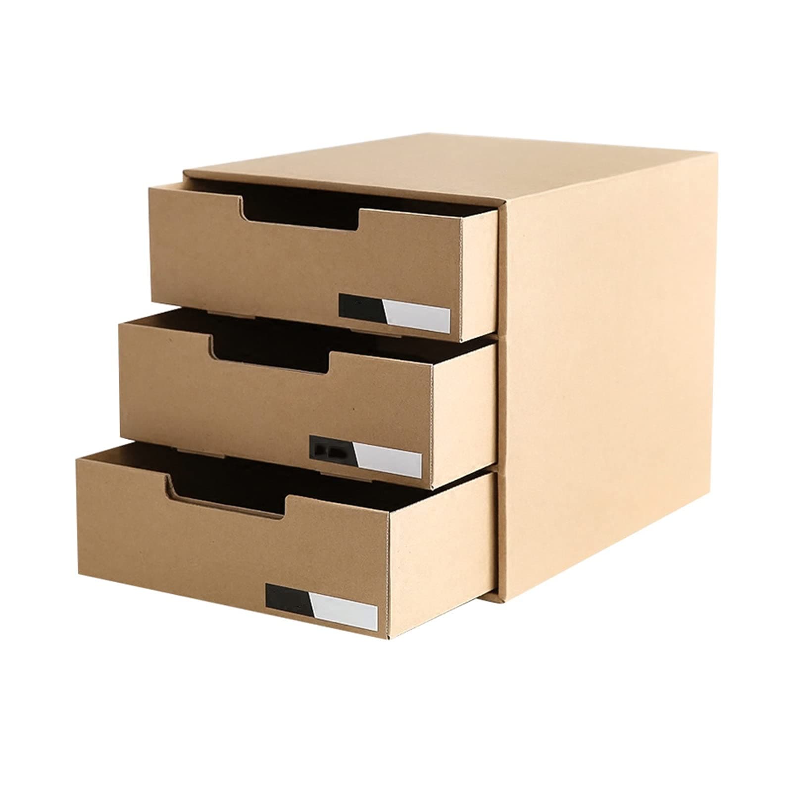 Storage Drawer Simple Kraft Paper Storage Box Desktop Drawer Storage Box Home Office Desktop File Storage Box with 3 Drawers, Easy to Fold Desktop Organiser Storage Box