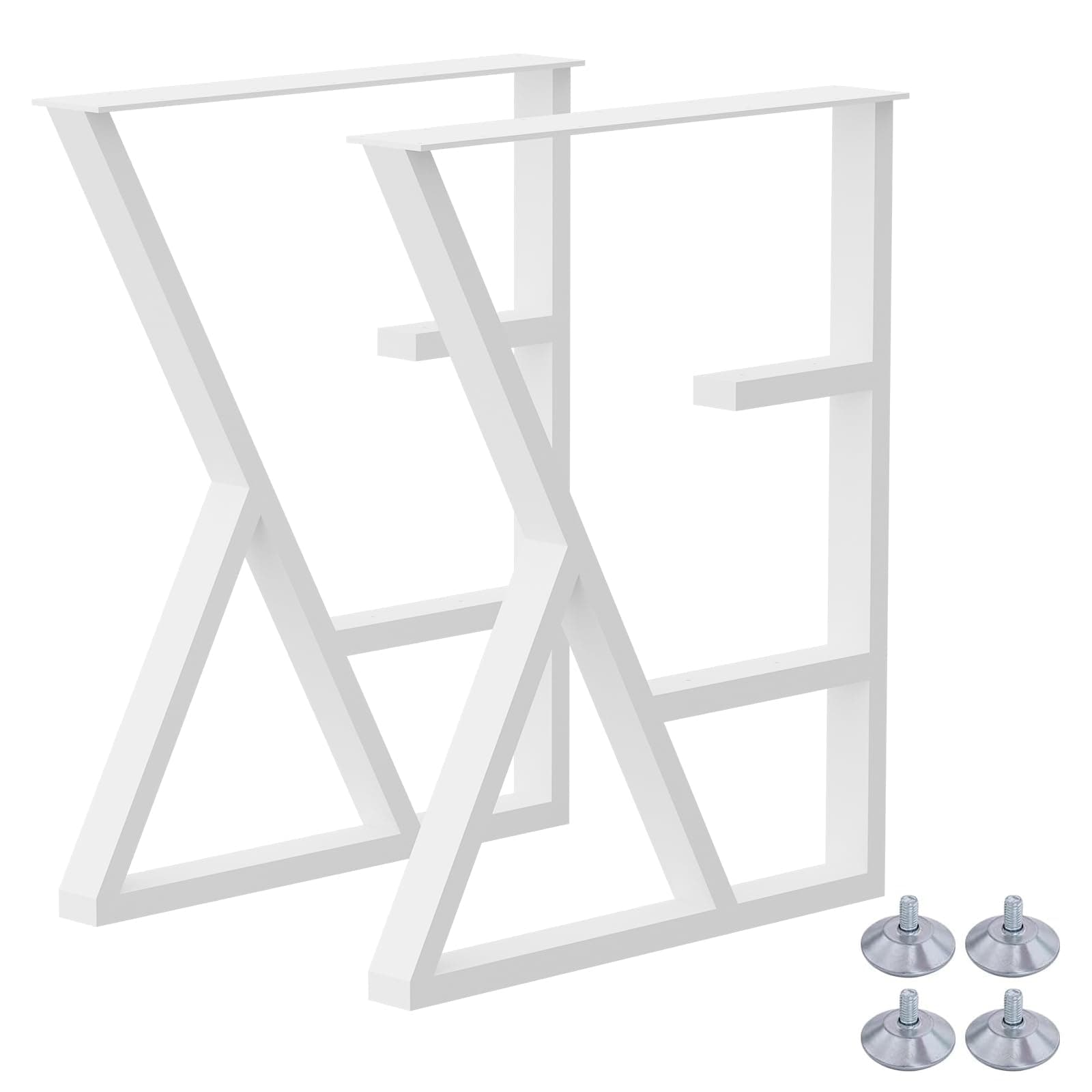 28"H x 24"W White Metal Table Desk Legs, with 3-Tier Storage Shelf