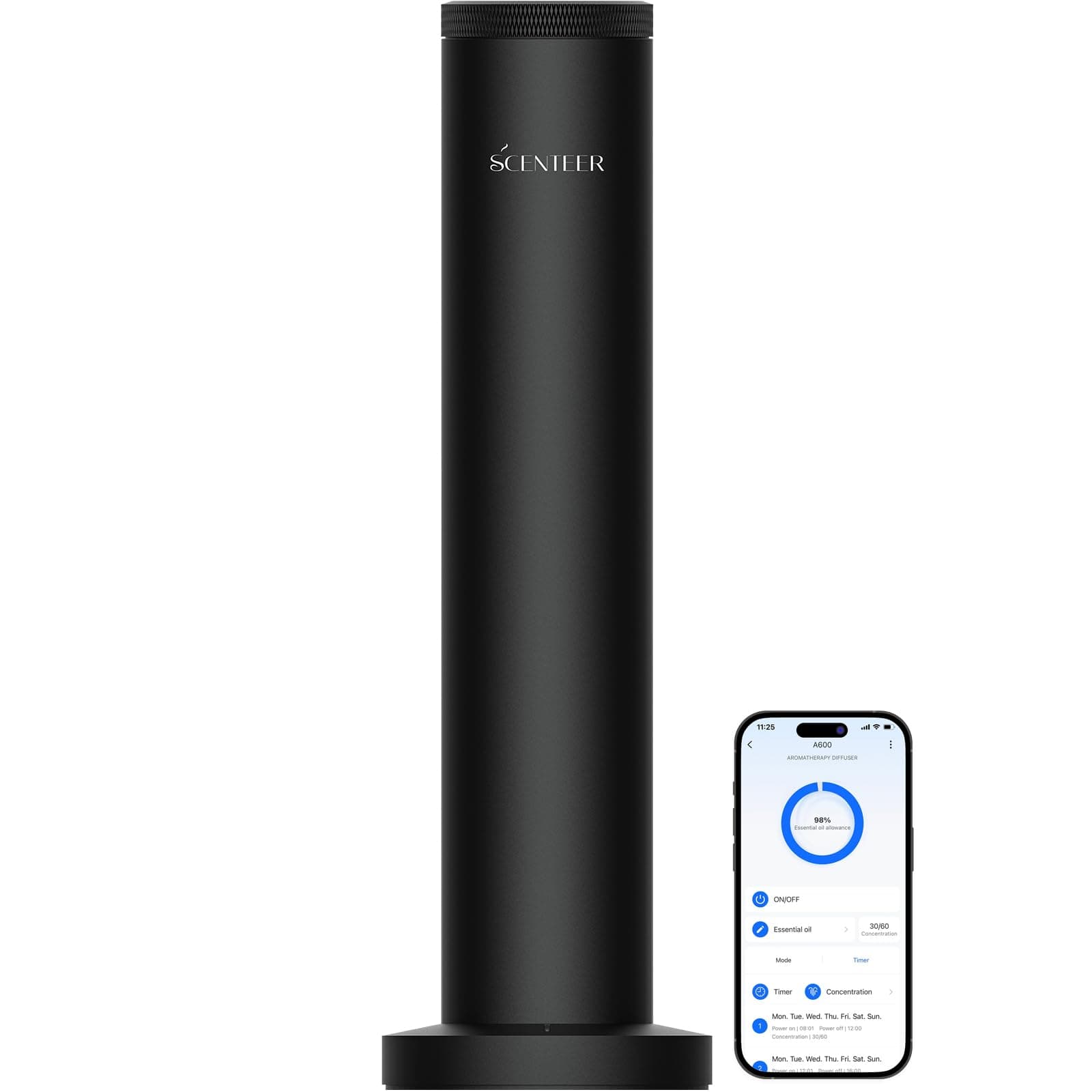 Waterless Essential Oil Diffuser for Whole House, Cordless Rechargeable Diffuser up to 2000 Sq Ft, Scent Air Machine with App Bluetooth Control for Commercial Spaces Large Room,Office, Hotel (Black)
