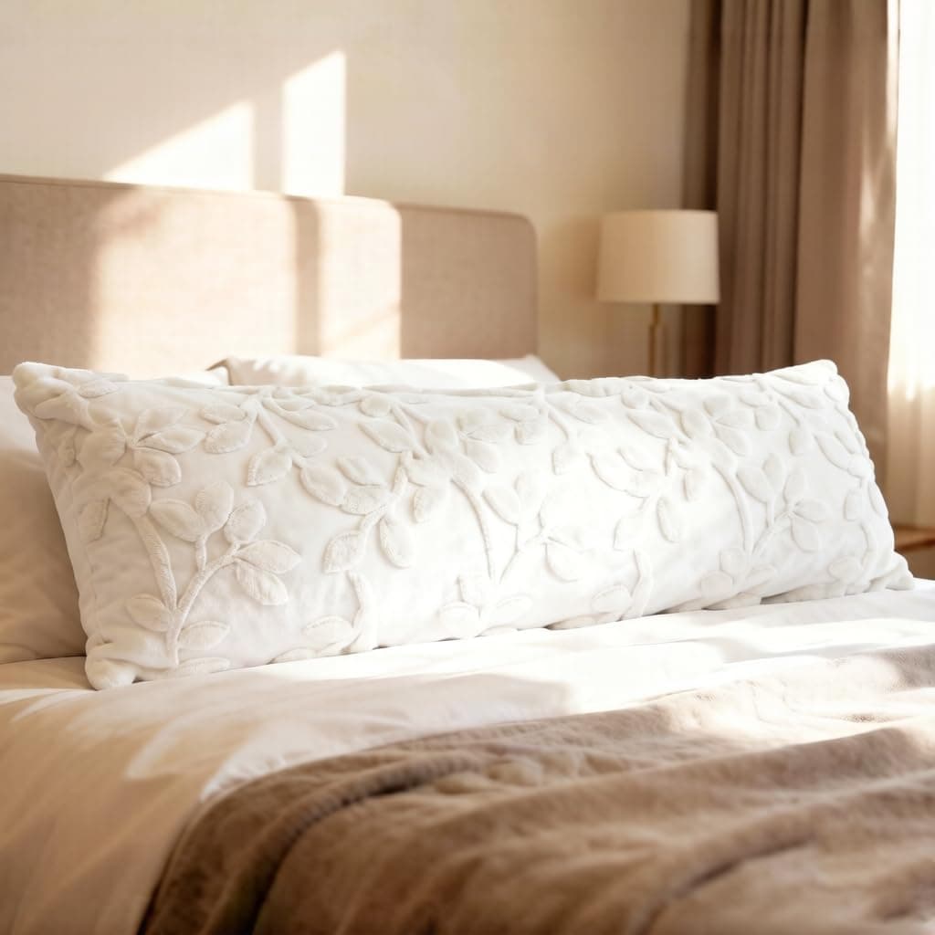 Yisiziyo Plush Body Pillow Pillowcase, 54 * 20 Soft Long Pillow for Bed, Three-Dimensional Jacquard Design, Suitable for Living Room Sofa, Bedroom Bed Decorative Pillowcase, 1 Pc (Cream White)