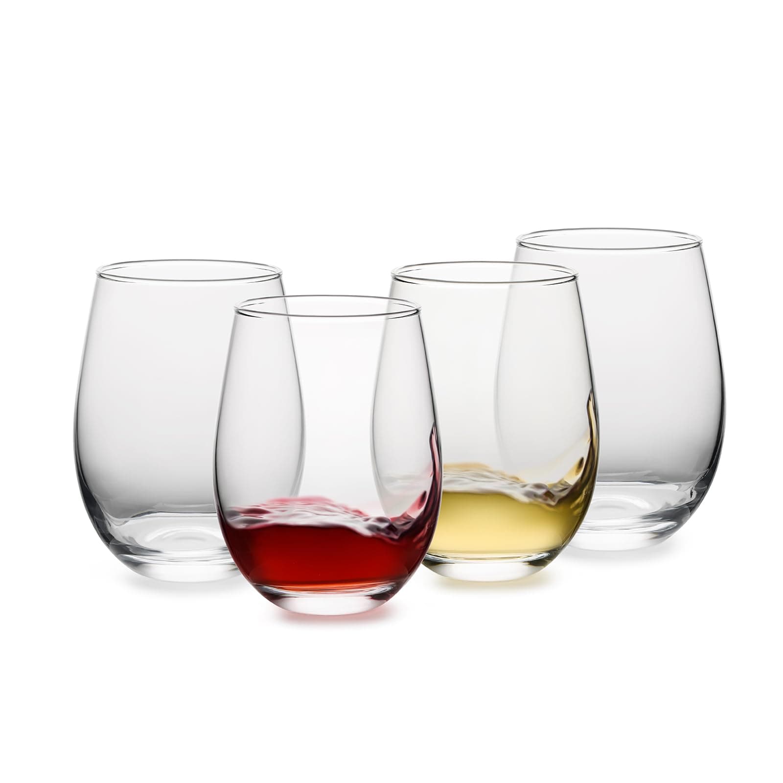 OUWO Stemless Wine Glasses Set of 4, 18oz Red White Wine Glasses,Lead-Free Wine Glasses for Home, Party, Wedding, Ideal Wine Accessories Gift,Clear