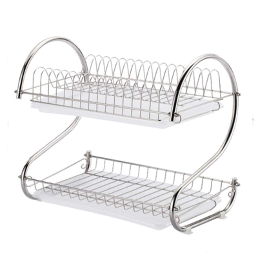 2 Tier Dish Drying Rack with Drain Board, S Shaped Large Capacity Dish Drainer Rack Kitchen Organizer for Bowls Dishes Cups Silverware-i 2 Layers